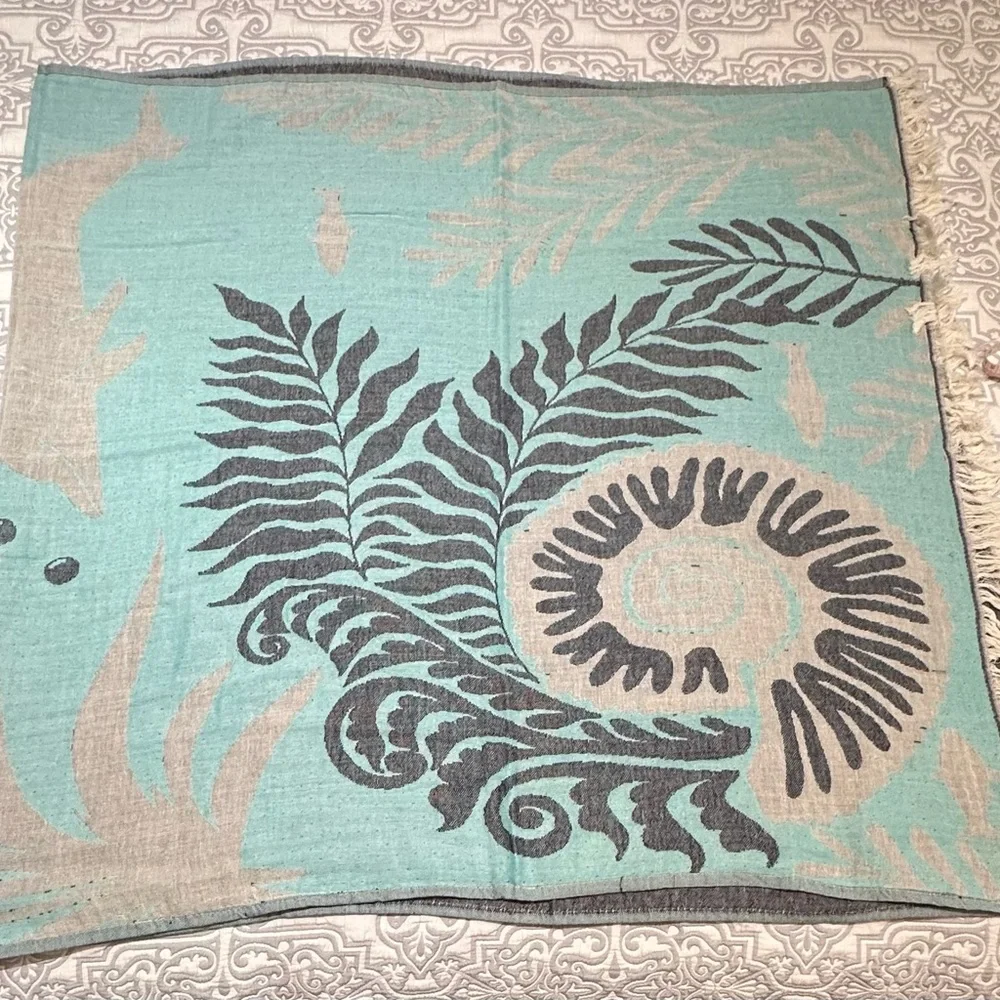 Gray and Teal Nautical Patterned Reversible Beach Towel/Throw Blanket
